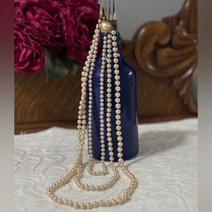 Marvella Three Strand Cream Pearl Faux Necklace Vintage signed Marvella 14 1/2”